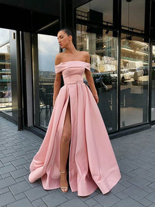 Vestido Off the shoulders abierta en pierna/ Graduación/ Boda / Off the shoulders Princess Prom Dress with Slit